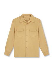 ベージュとブラウンのオープンカラー長袖シャツ２色展開