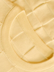 ロングステープルコットン 格子編みクルーネック半袖ニット