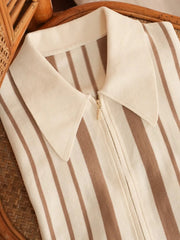 リラックスフィット ストライプジップニットポロ