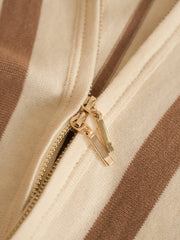 リラックスフィット ストライプジップニットポロ