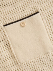 クリーム色のホールガーメントメッシュニットポロシャツ
