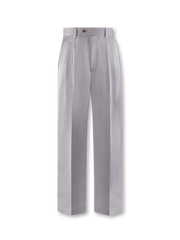 光沢混紡ノーカラージャケット＆ダブルプリーツパンツセット