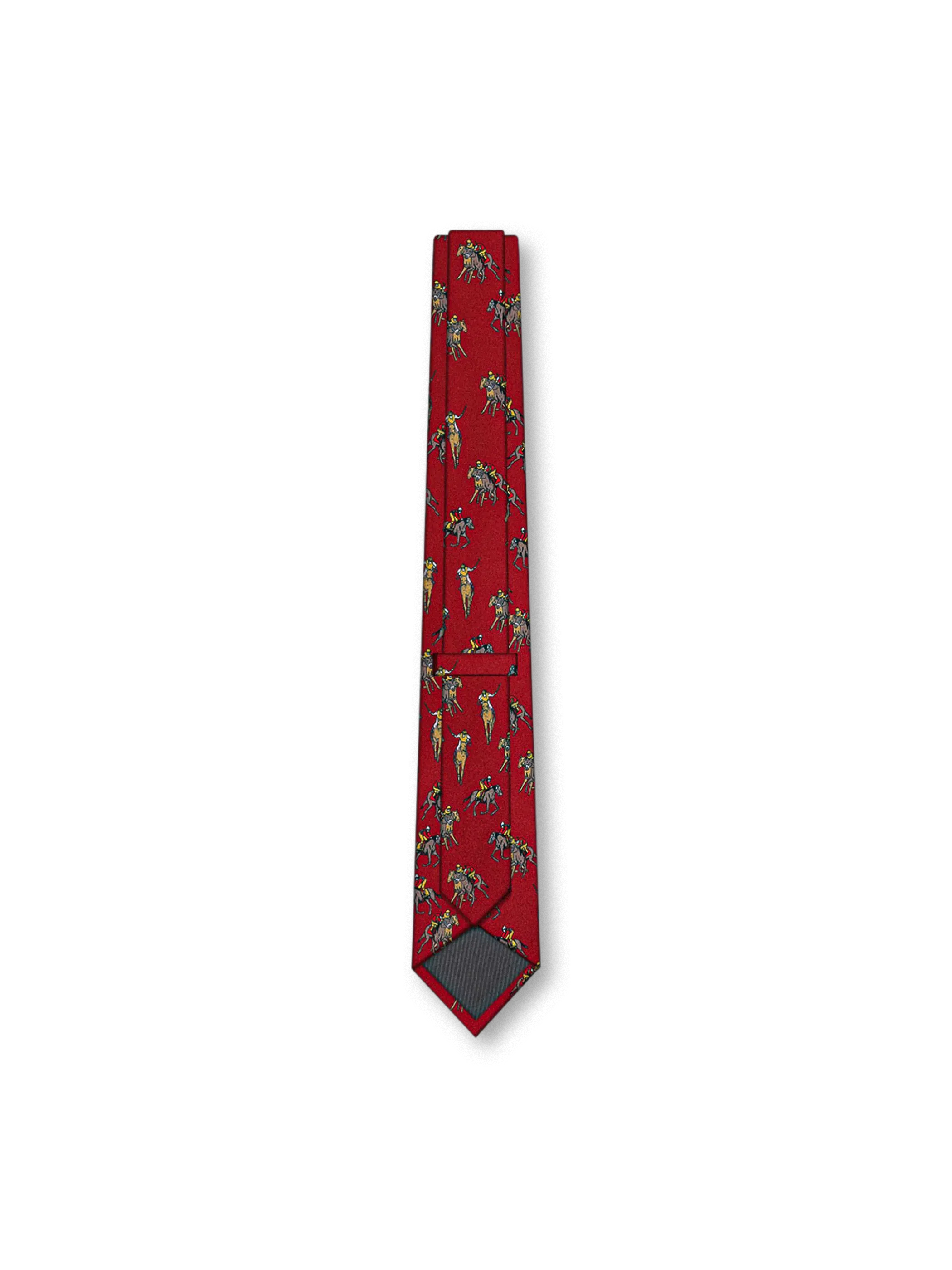 赤地に馬上騎士の柄が連続するヴィンテージ風ネクタイ
