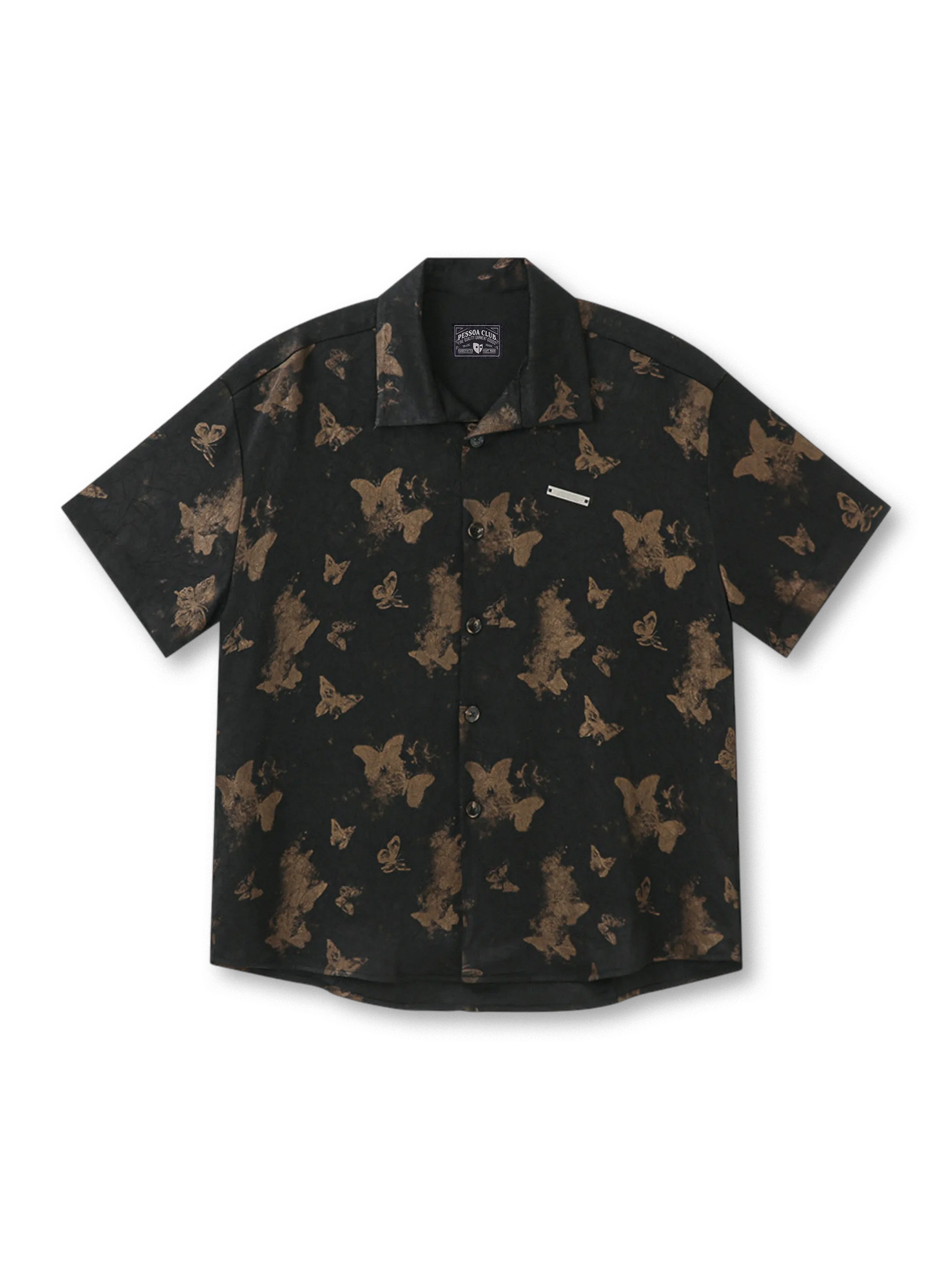 レトロバタフライプリントキャンプカラーシャツ全体像