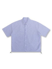 前面から見たブルーストライプパッチワークオックスフォードシャツ