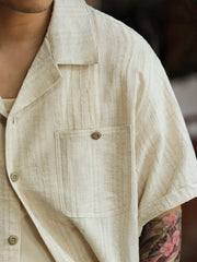リネンジャガードオープンカラーシャツ正面
