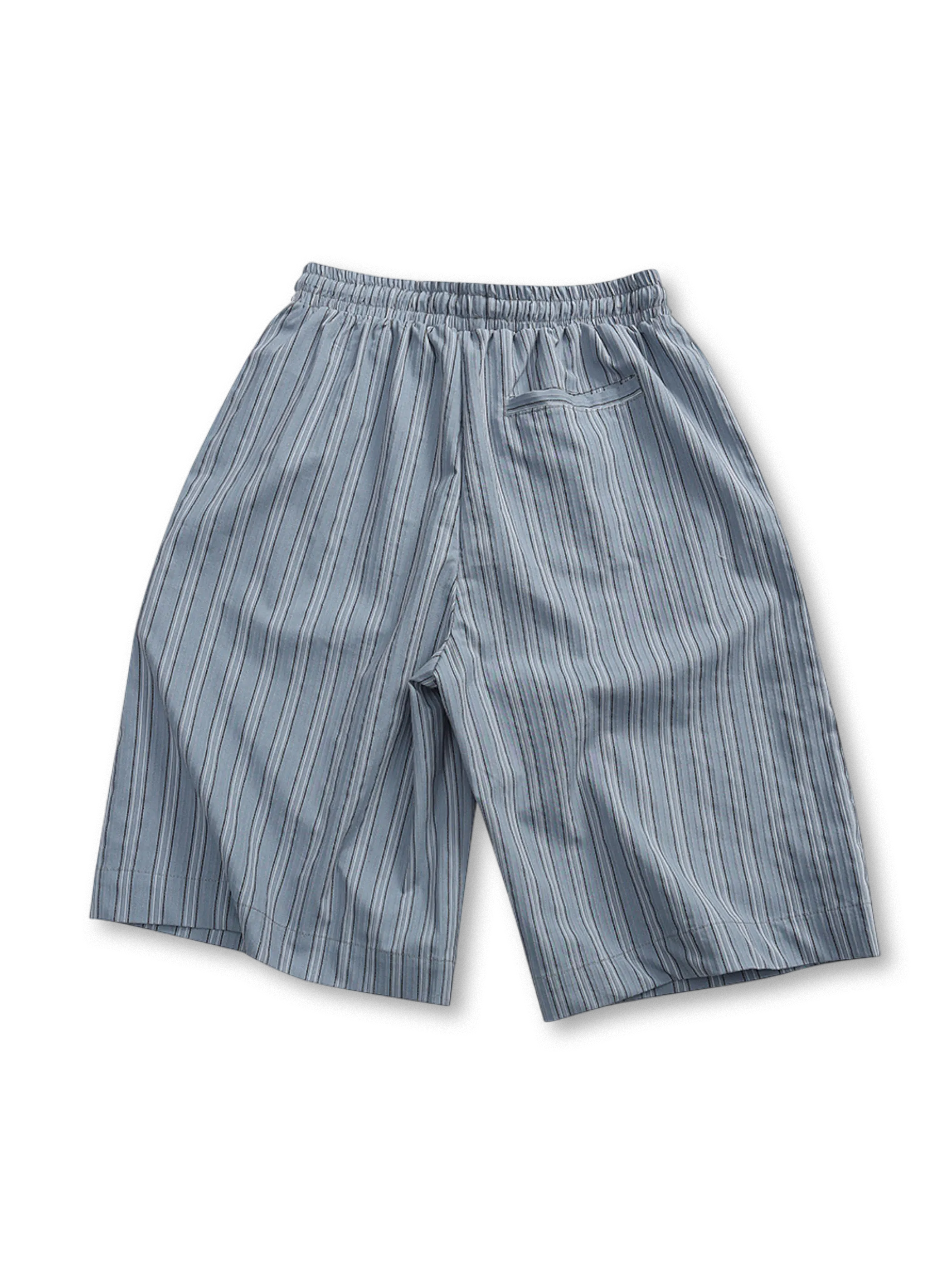 グレーとネイビーの織り柄縦ストライプショーツ2色展開、ドローコードウエスト