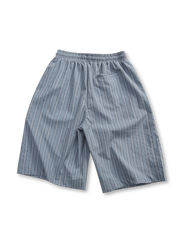 グレーとネイビーの織り柄縦ストライプショーツ2色展開、ドローコードウエスト