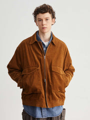 コーデュロイ多ポケット開襟ジャケット