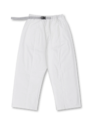  フロント全体のリネンコットンタックワイドパンツ
