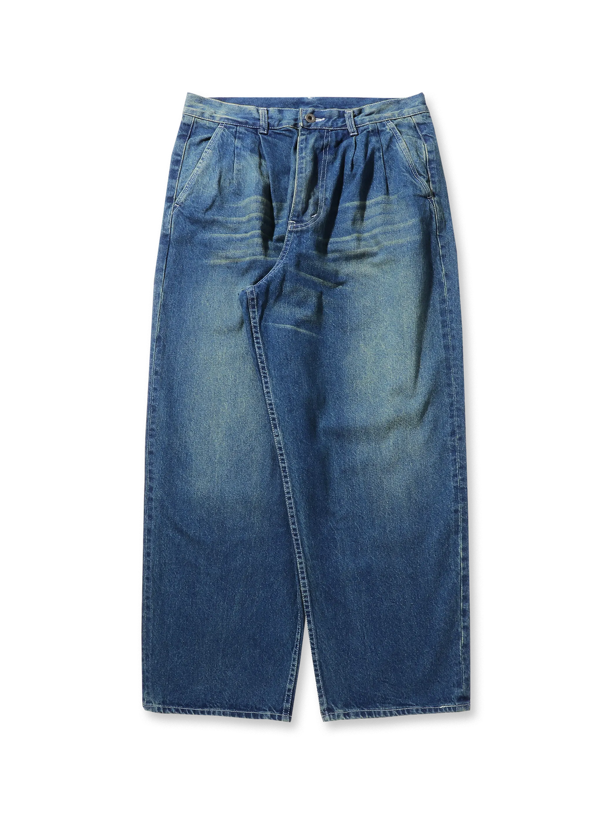 レトロダブルプリーツデニムパンツ