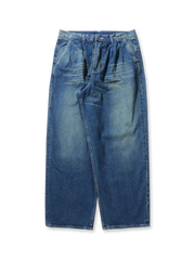 レトロダブルプリーツデニムパンツ