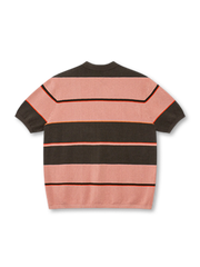 ピンク×ブラウンストライプニットポロシャツ正面