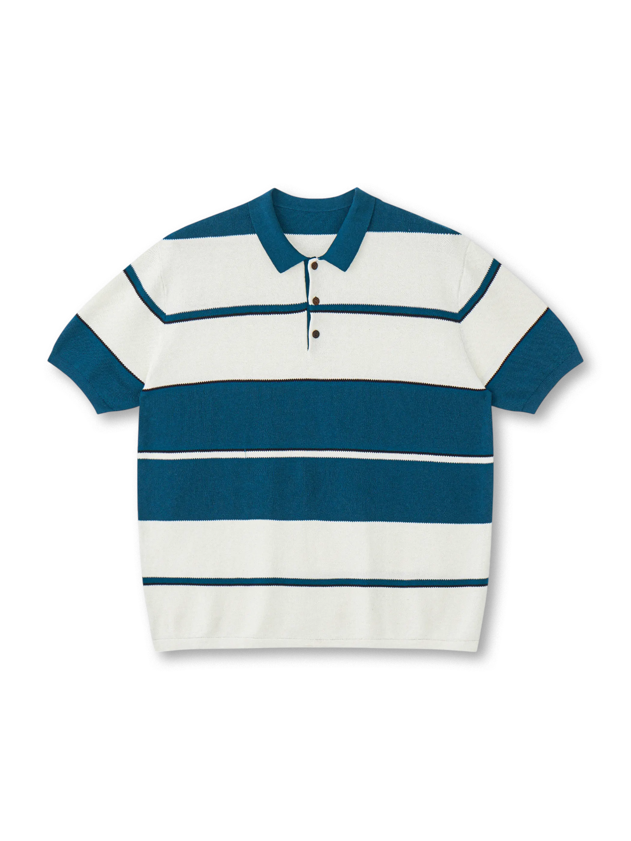 ピンク×ブラウンストライプニットポロシャツ正面