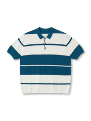 ピンク×ブラウンストライプニットポロシャツ正面