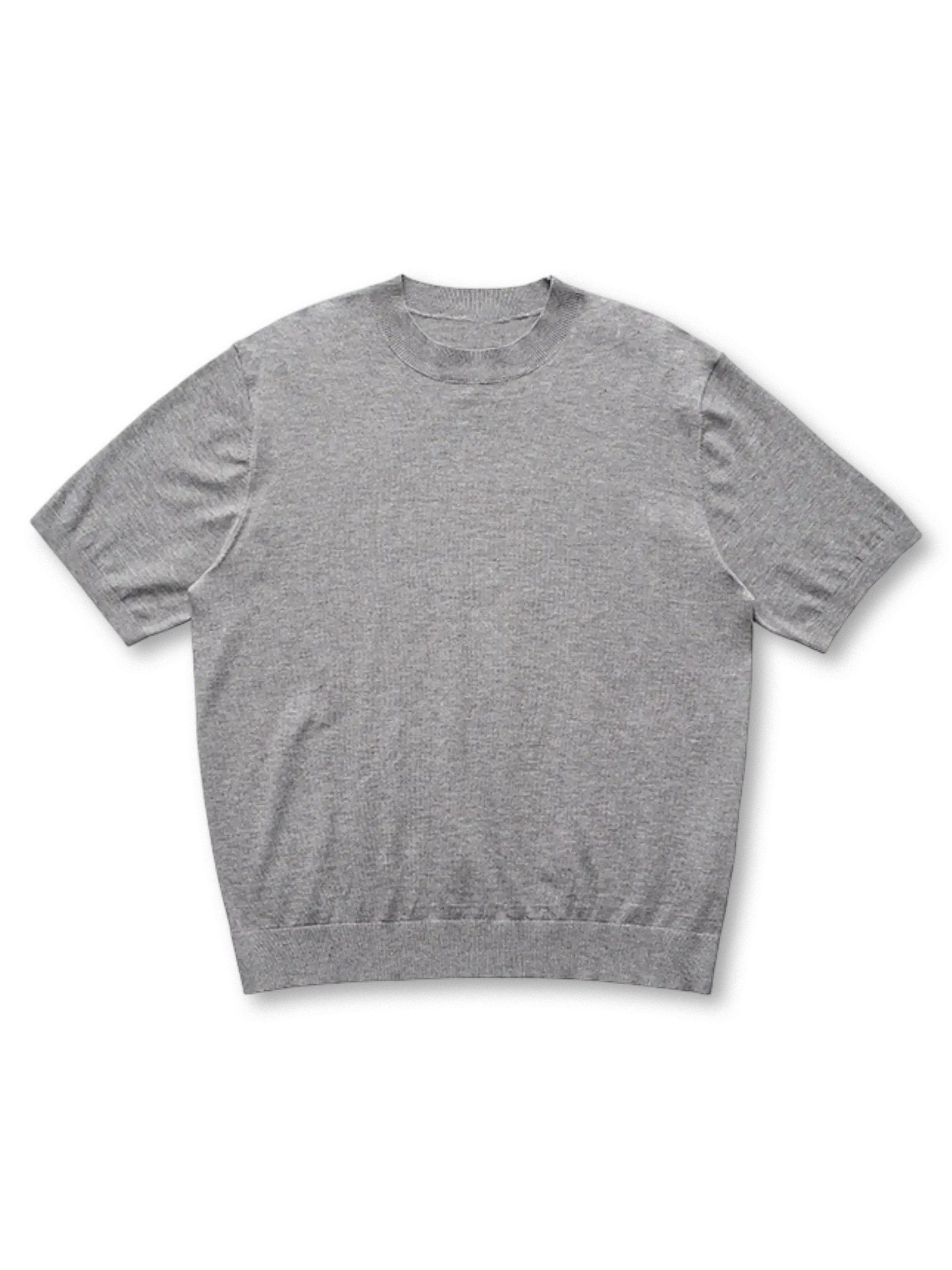 アオロンハイネックショートスリーブニットTシャツ ブラック 正面