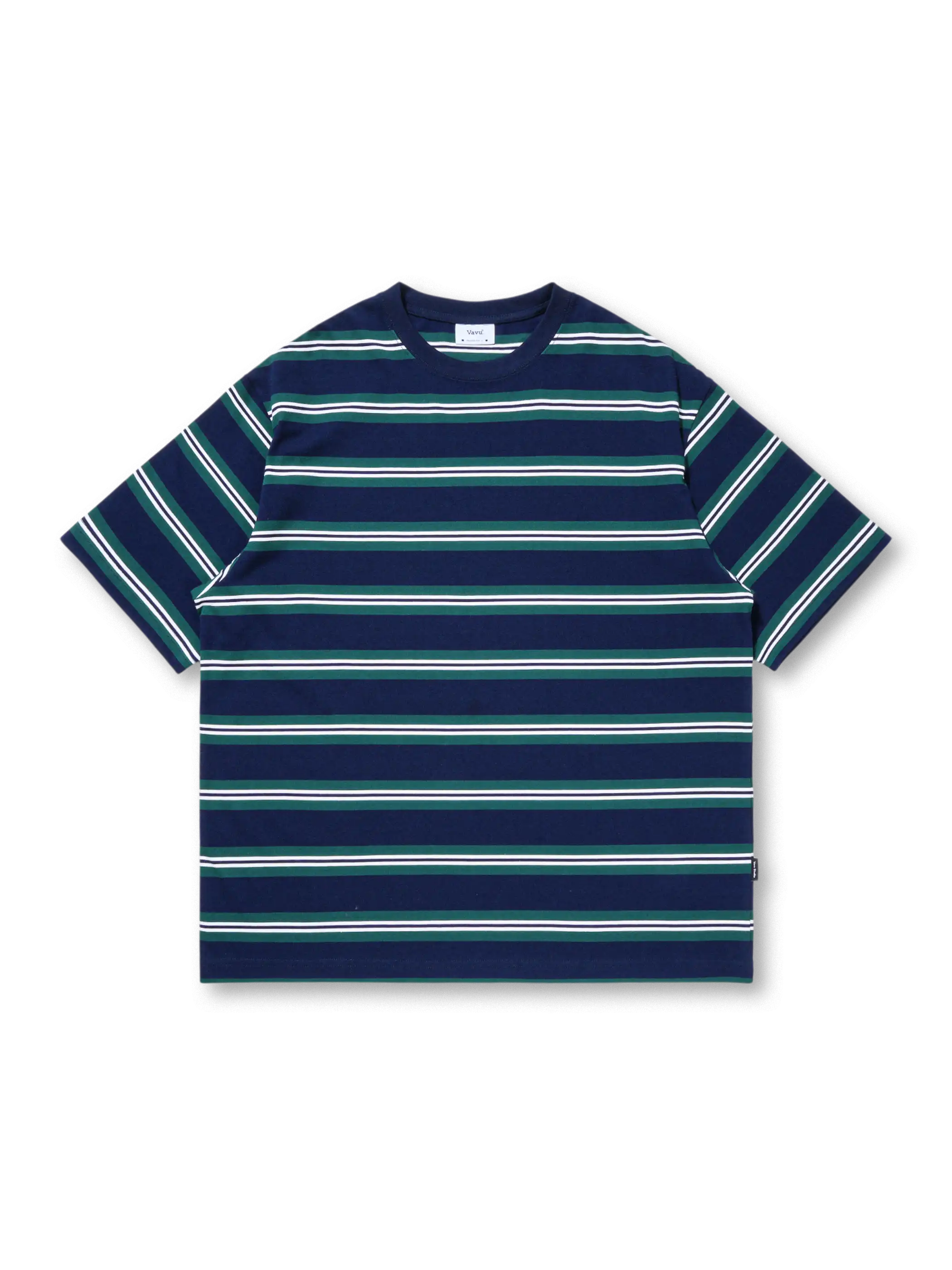 製品画像: グレーベースにブラックラインのストライプが入った半袖Tシャツ