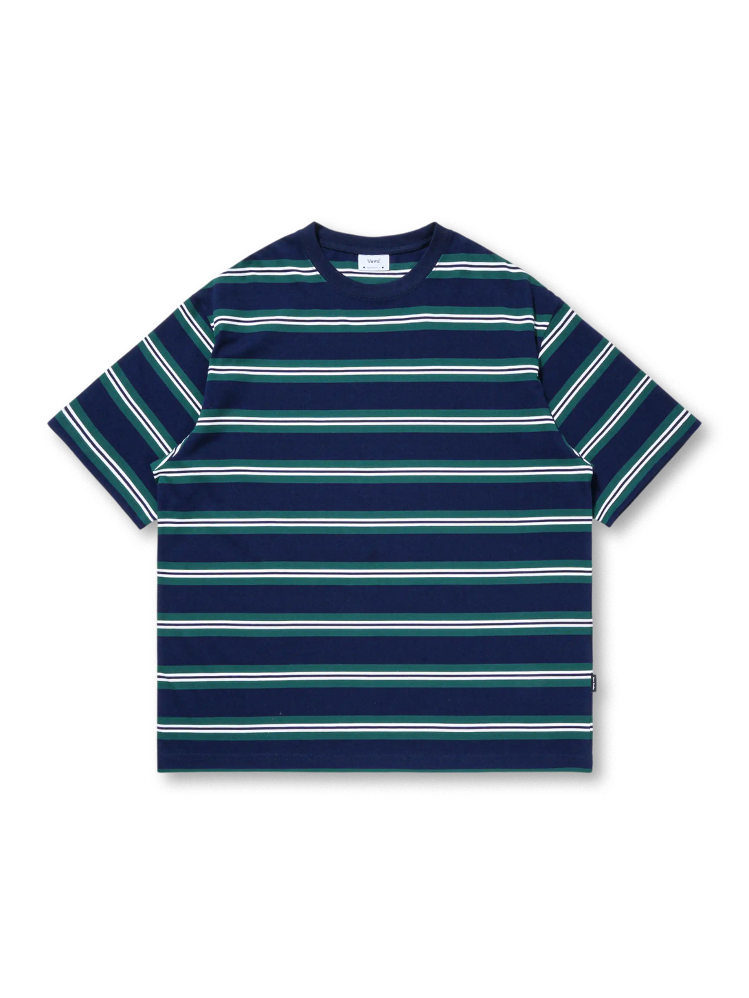 製品画像: グレーベースにブラックラインのストライプが入った半袖Tシャツ