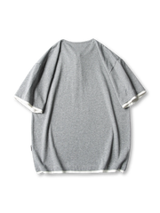 前面全体のヘンリーレイヤードショートスリーブTシャツ
