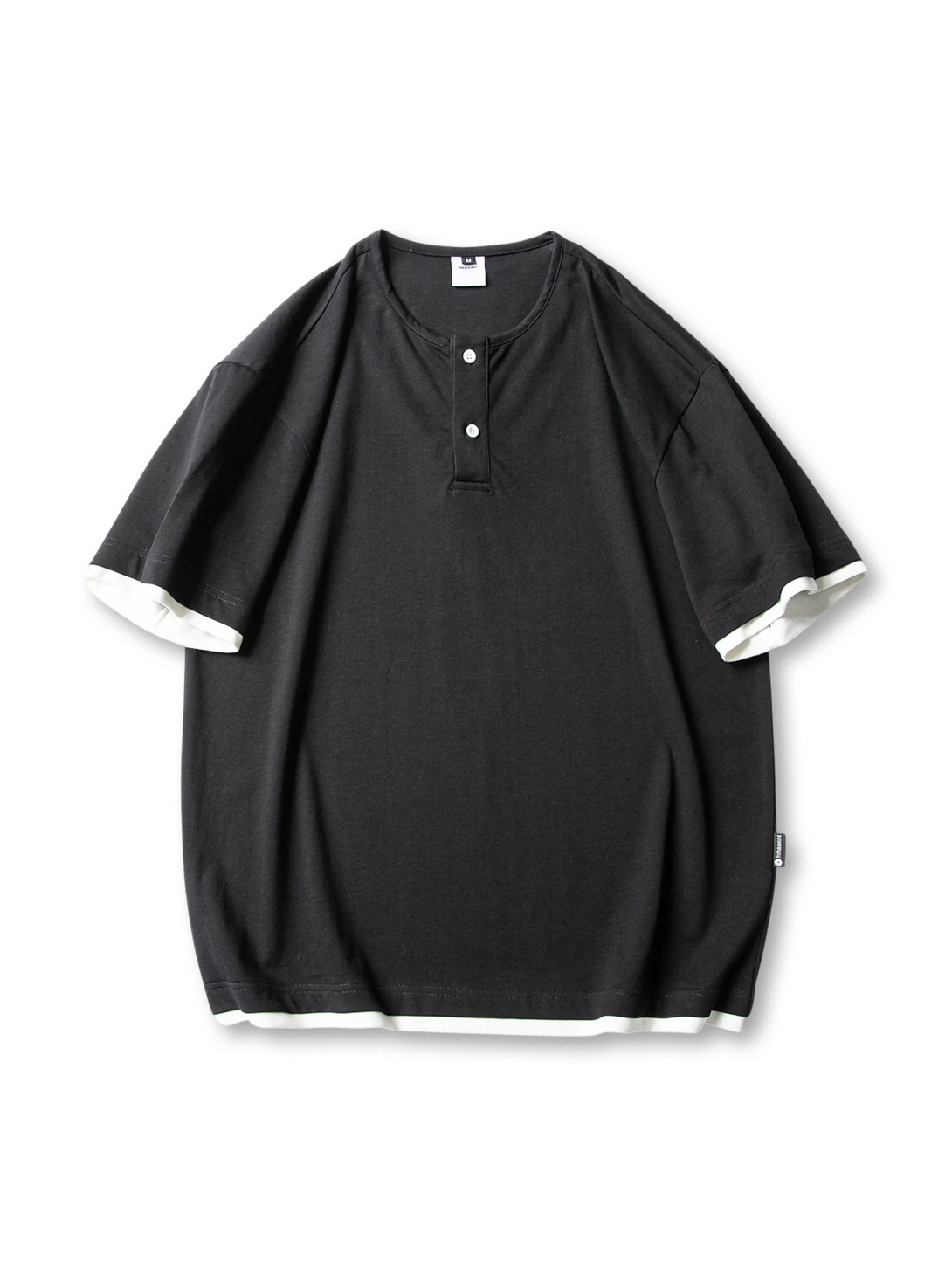 前面全体のヘンリーレイヤードショートスリーブTシャツ
