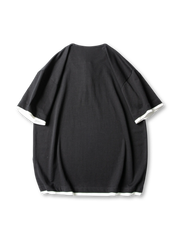 前面全体のヘンリーレイヤードショートスリーブTシャツ
