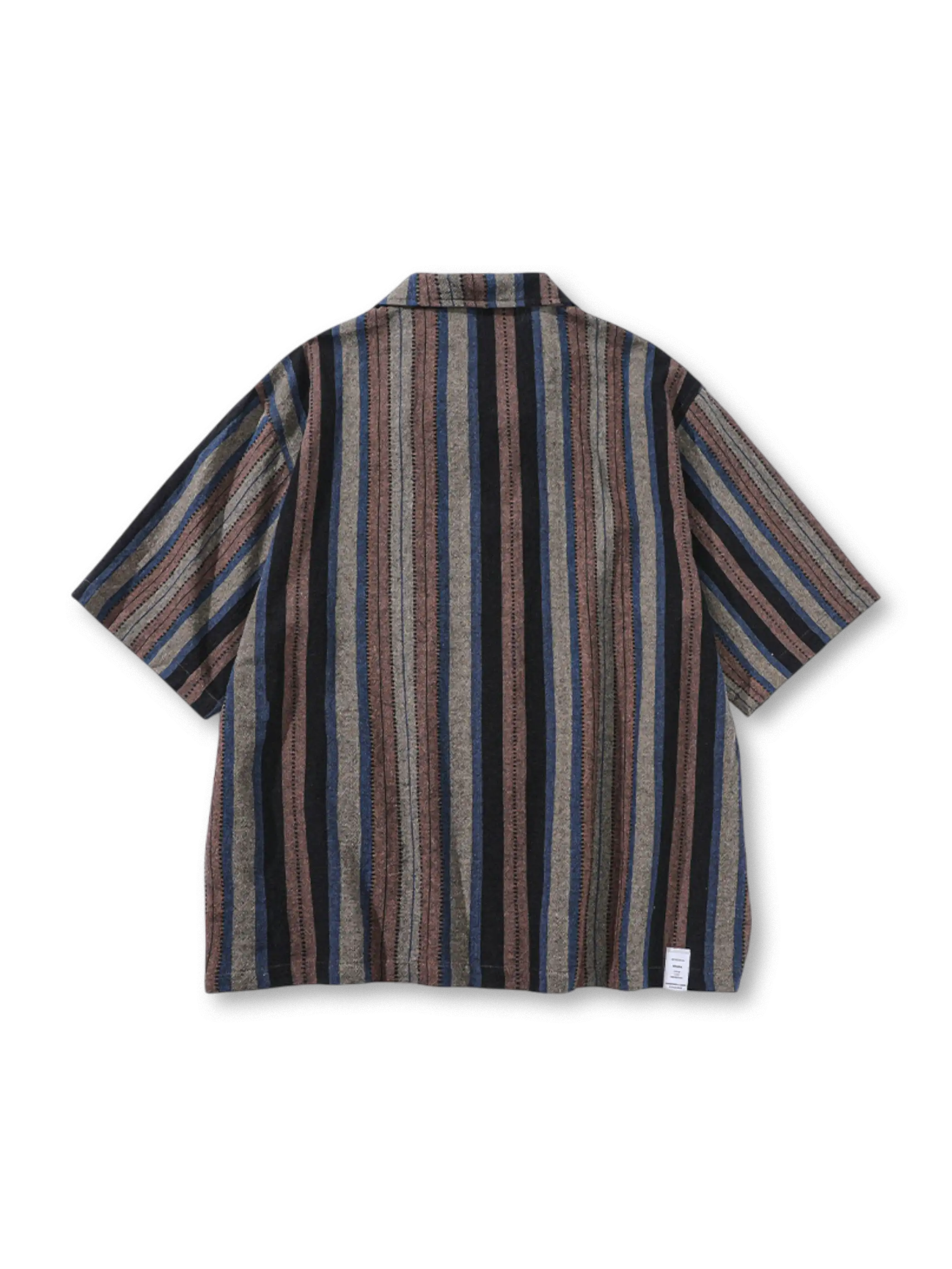 ヴィンテージ風マルチストライプのオープンカラー半袖シャツ