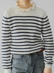 青ｘ白ストライプ ウールタートルセーター