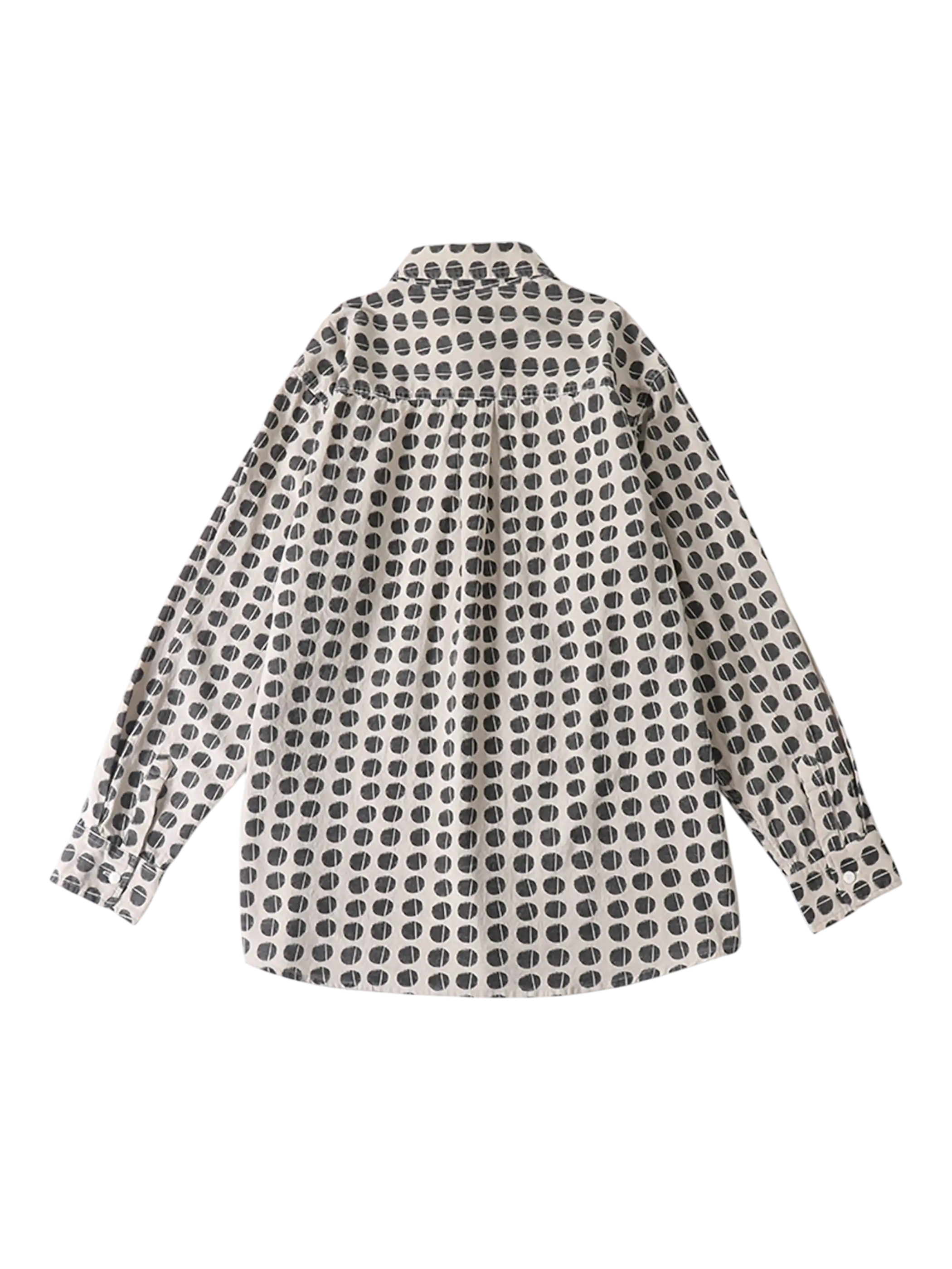 大きめドット柄の長袖シャツ、胸ポケット付き