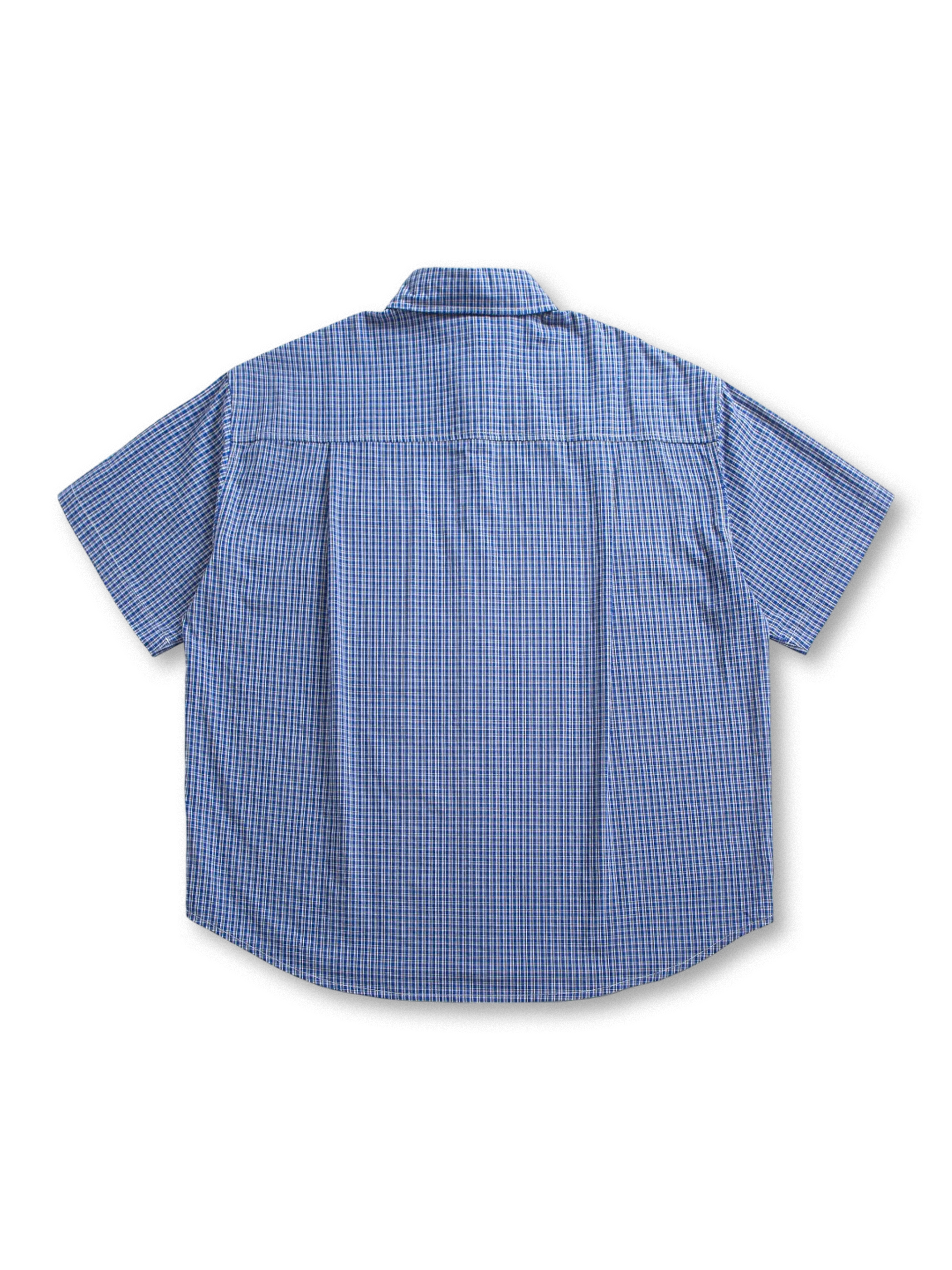 ブルー×ホワイトのグリッドチェック半袖シャツ前面全体
