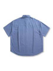 ブルー×ホワイトのグリッドチェック半袖シャツ前面全体
