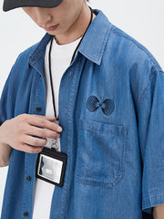 無限大 刺繍 デニム 半袖シャツ