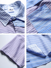 ヴィンテージストライプ不規則パッチワークシャツ