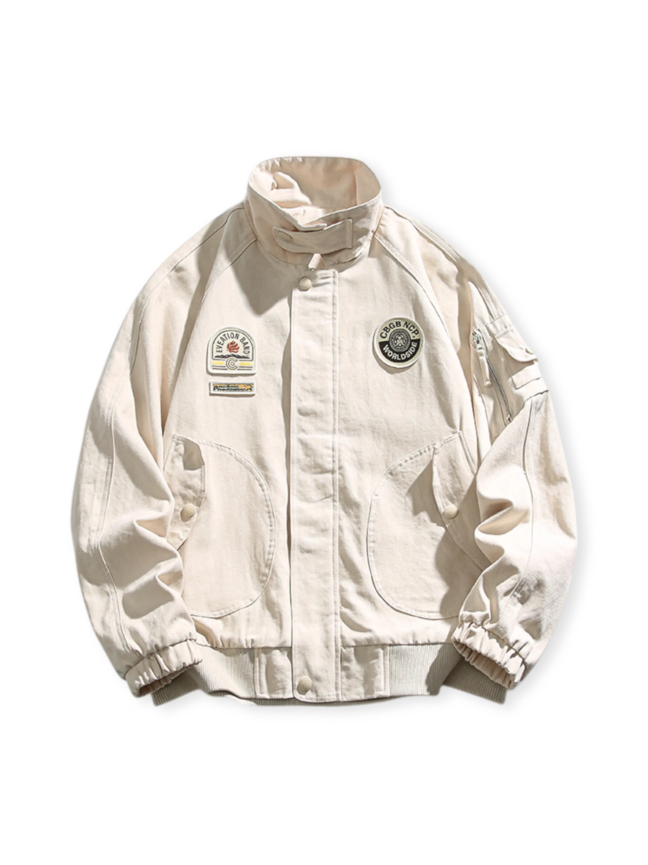 ヴィンテージバッジ付きスタンドカラーアビエータージャケット全体外観