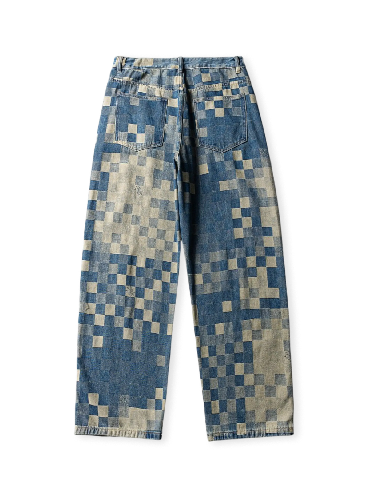 チェスボードパッチワーク デニムパンツ