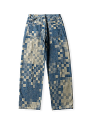 チェスボードパッチワーク デニムパンツ