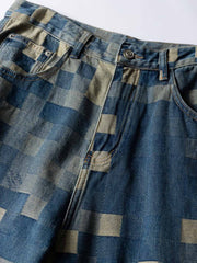 チェスボードパッチワーク デニムパンツ