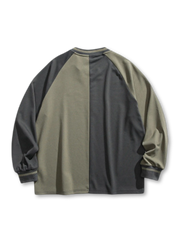 配色Vネック長袖スウェット、胸元ロゴ入り