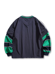  Vネック配色のフェイクレイヤードスウェット
