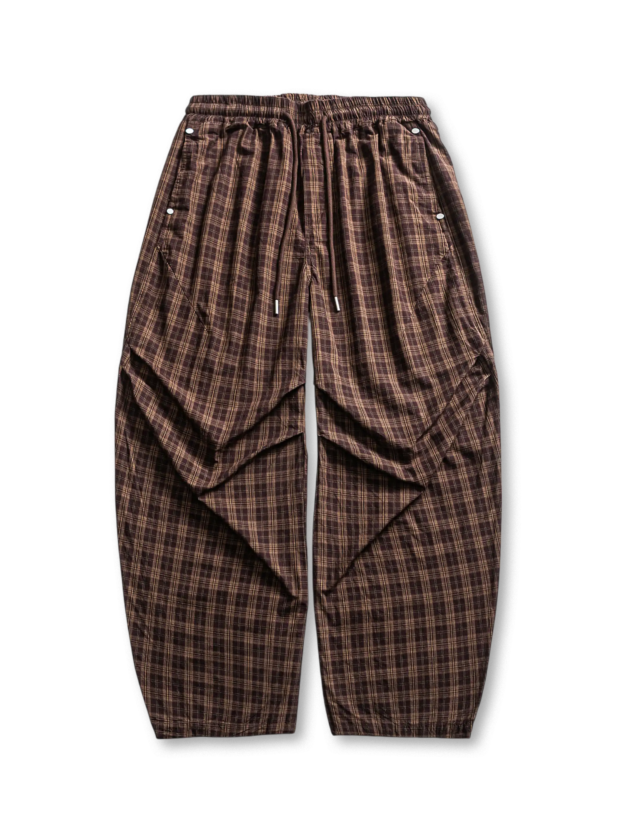 チェック柄のワイドパンツ、ウエストゴム仕様