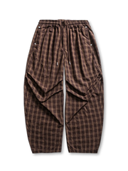 チェック柄のワイドパンツ、ウエストゴム仕様