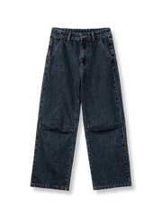 製品画像: ウォッシュ加工されたレトロブルーハイウエストストレートデニム正面図