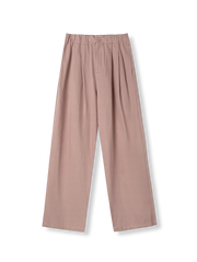 製品画像: ハイウエストミストピンクワイドレッグロングパンツの全身展示図。