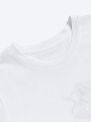 刺繍花柄ショートスリーブTシャツ