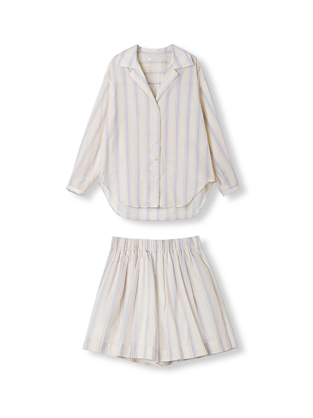 製品画像: ストライプセットアップの全身展示図。