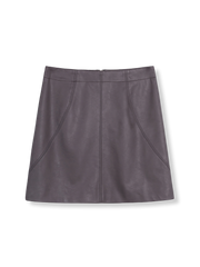 製品画像: ヴィンテージマットなグレー×パープルのハイウエストPUレザーミニスカートの全身展示図。