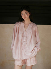 テンセルセットアップ：防晒クルミボタンシフォンシャツ＋ハイウエストショートパンツ