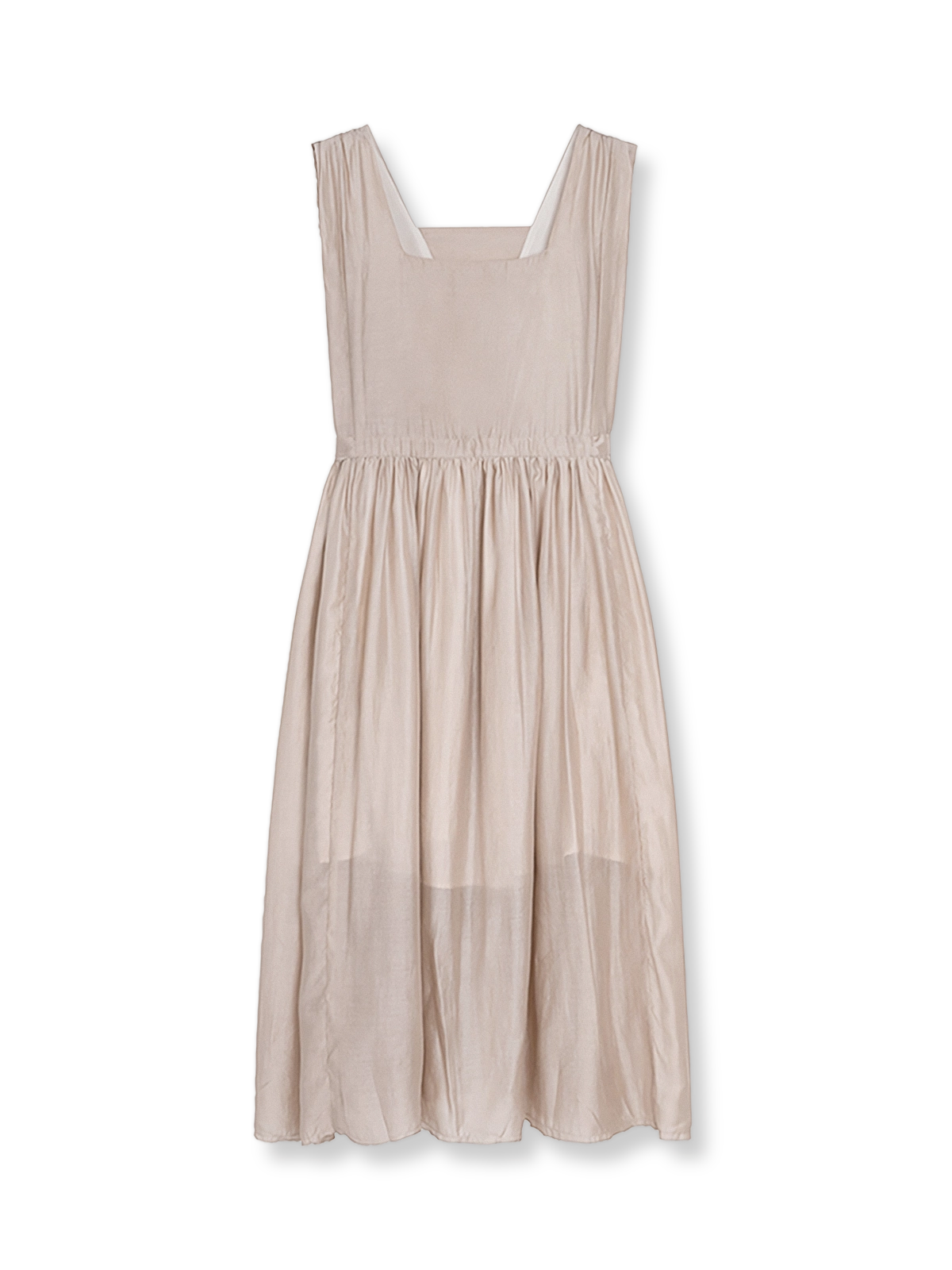 製品画像: 柔らかなヌードピンクのキャミソールドレスの全身展示図。