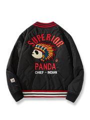 パンダ酋長刺繍 入りベースボールジャケット
