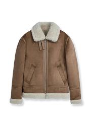 製品画像
「オープンカラースエード調シープボアジャケット全体像。スエード調フェイクレザー素材とシープボア内側の組み合わせが特徴の冬用レトロアウター」

詳細画像
「オープンカラースエード調ジャケットの調節可能なベルトとシープボアの温かみあるディテール。レトロで防寒性の高いデザイン」