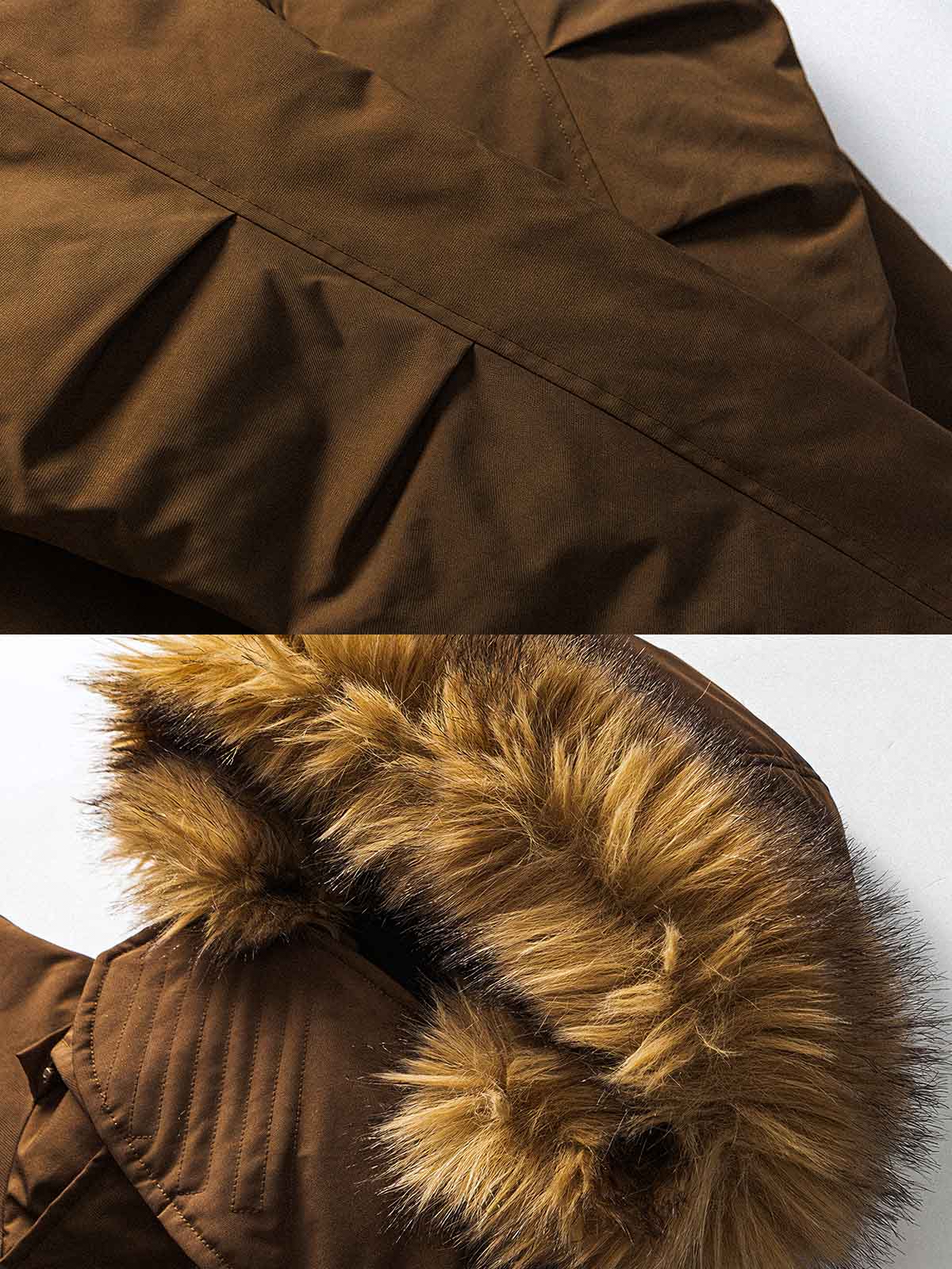 製品画像:
M51パーカー ダウンジャケット、レトロなミリタリーデザインと現代的なシルエットを融合した全体展示、秋冬に最適な保温性のあるアイテム

詳細画像:
フィッシュテールカットと取り外し可能なファー襟のディテール、ミリタリーデザインを強調するデザインポイント